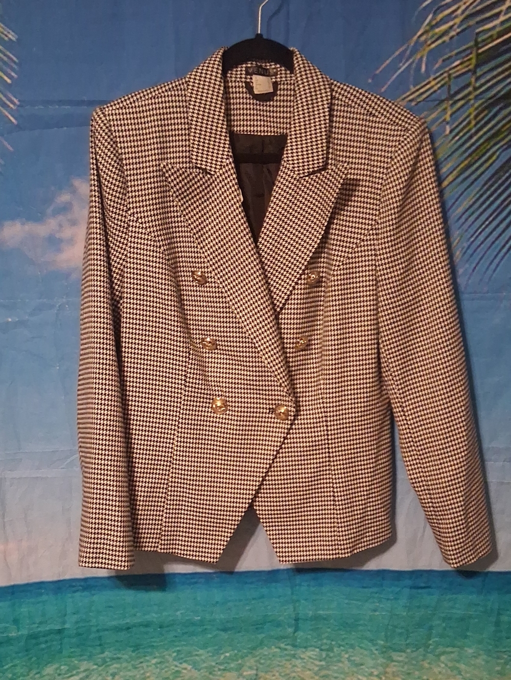 VENUS Double-Breasted Houndstooth Blazer - Black & White